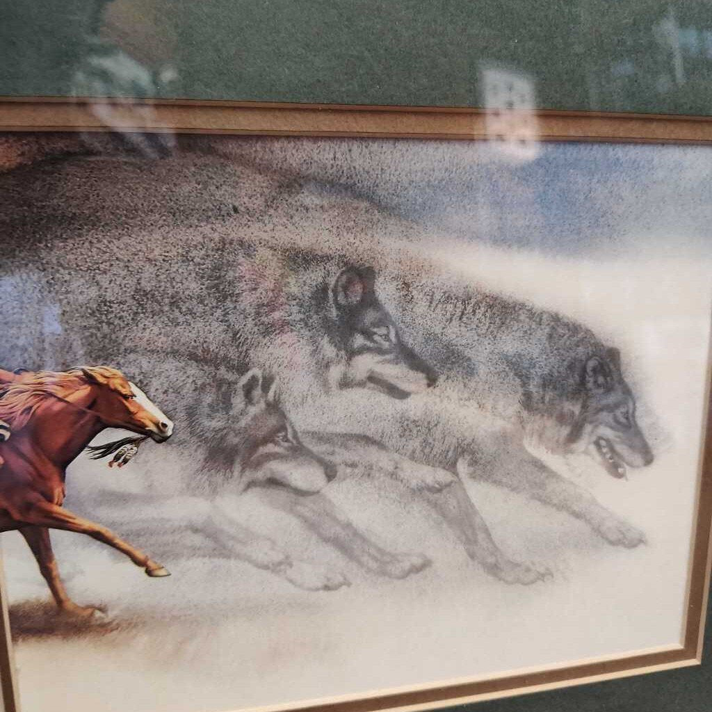 Print- Wolves of the Crow oak frame