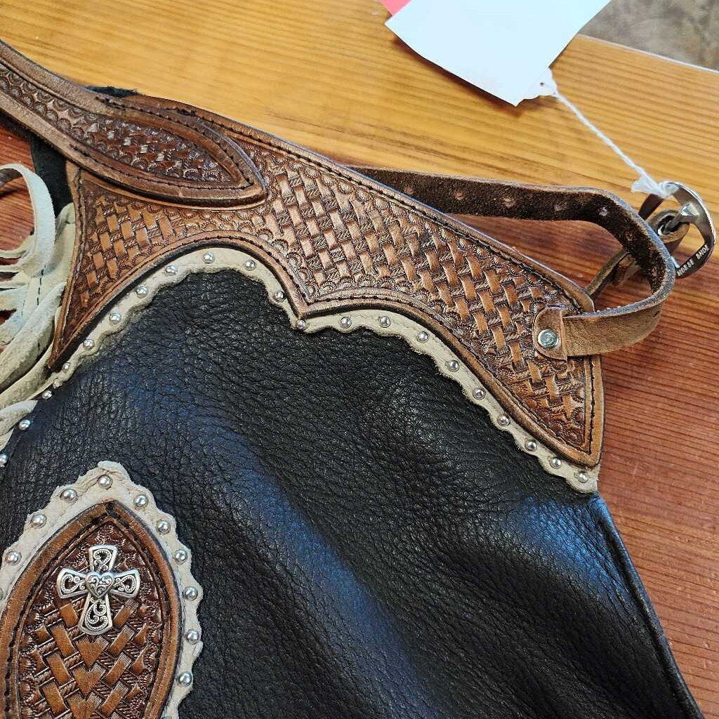 Chinks with basket weave and cross details