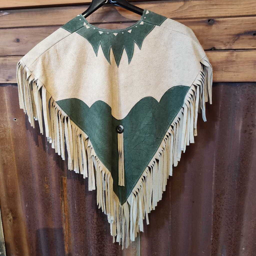 Suede leather poncho with fringe