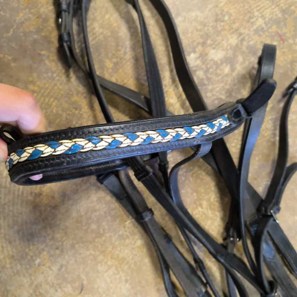Bridle and reins- braided blue and white details