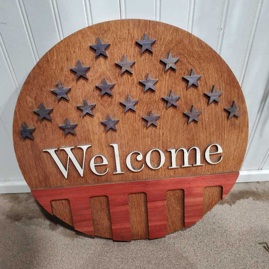 Welcome Sign Circle Red/white/blue