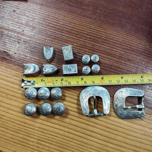 Not marked silver ends, buckles and conchos