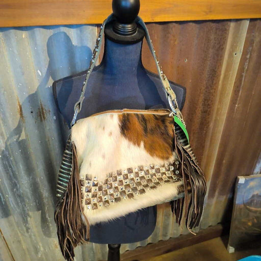 Shoulder bag-cow hide and fringe
