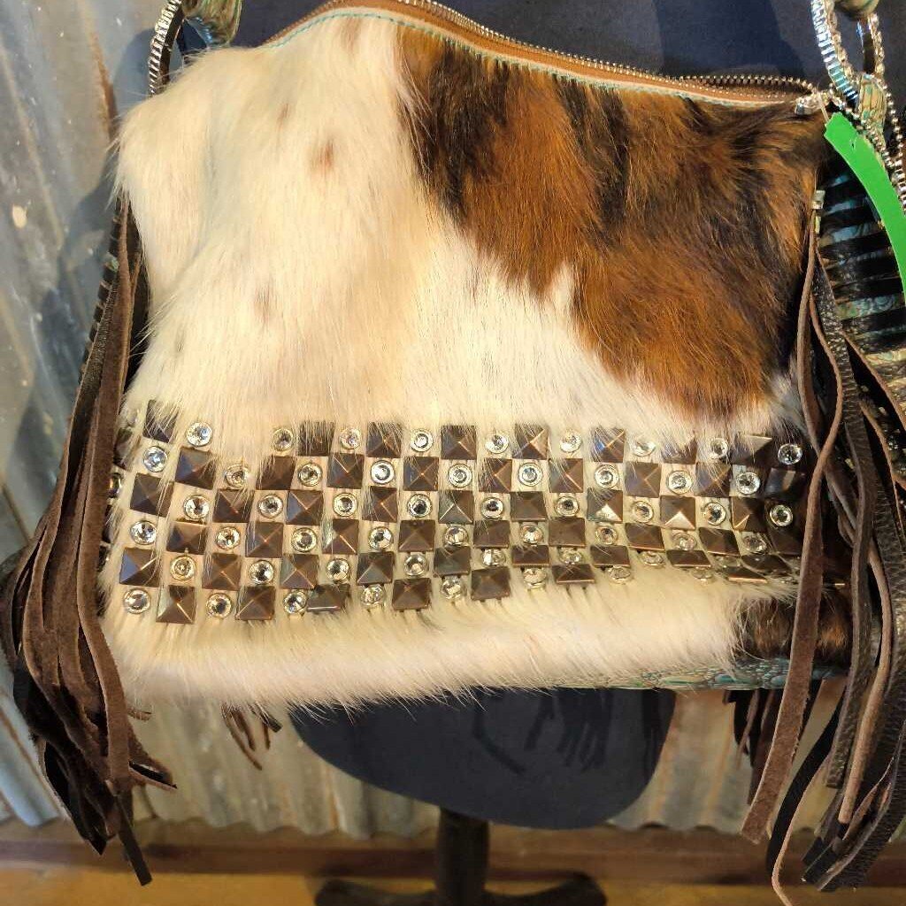 Shoulder bag-cow hide and fringe