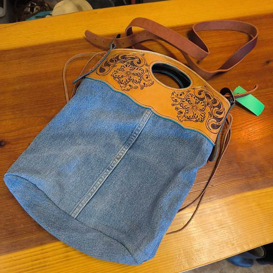 Jean and leather tooled